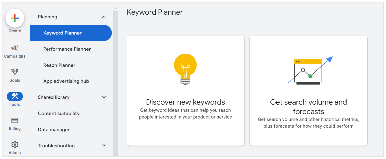 google keyword planner trin 1